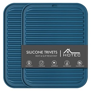 HOTEC Silicone Trivets for Hot pots and Pans, Heat Resistant for Kitchen Counter Dish Drying Mat, Set of 2 Classic Blue