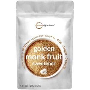 Golden Monk Fruit Sweetener with Erythritol, 4 Pounds - No After Taste - Brown Sugar Substitute, Keto Diet Friendly, Zero Calorie, Natural Sweetener for Drinks, Coffee, Tea, Cookies, No-GMO, Vegan