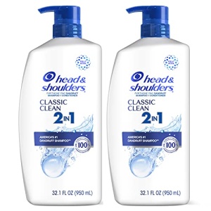 Head and Shoulders Shampoo and Conditioner 2 in 1, Anti Dandruff Treatment & Scalp Care, Classic Clean Scent, for All Hair Types including Color Treated, Curly or Textured Hair, 32.1 fl oz, Twin Pack